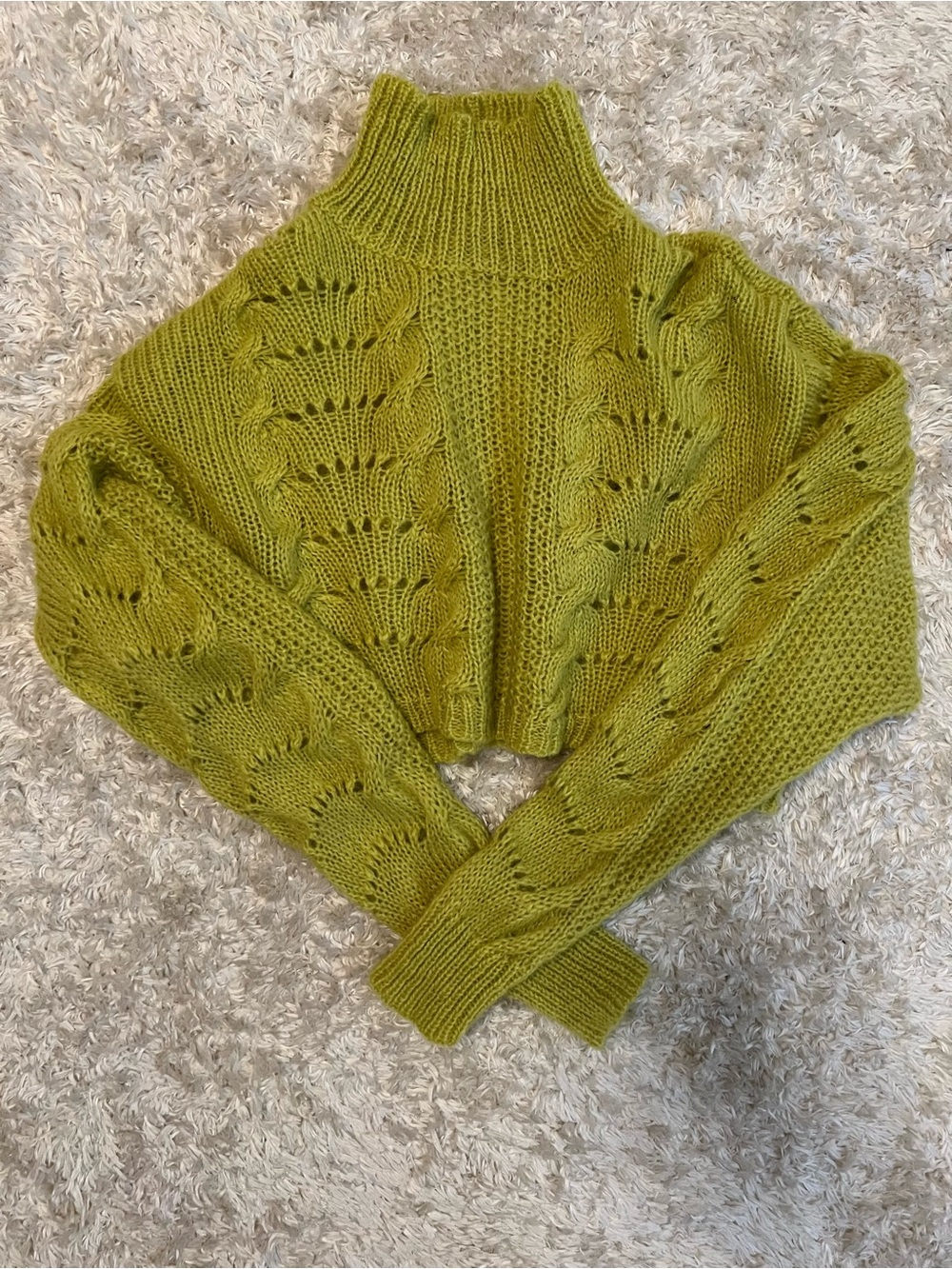 Free People Women’s Green Cropped Mock Turtleneck Sweater Sz. - SM